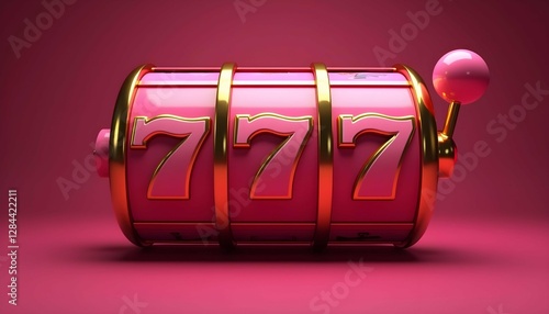 3d gold slot machine with pink 777 in casino vibes, luck