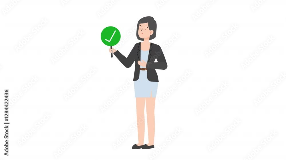 Woman standing holding correct sign cartoon animation
Woman standing holding correct sign cartoon animation