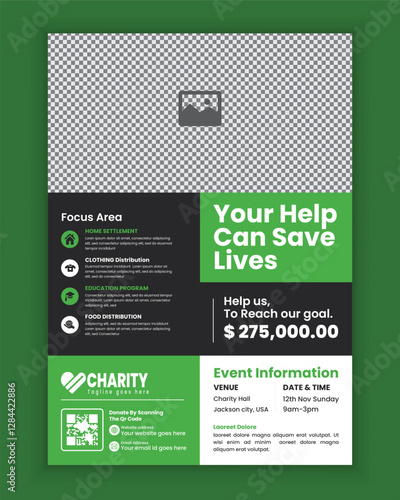Editable Charity and donation a4-size flyer design Template or fundraiser poster design, old care nursing home advertising poster, leaflet, and handbill template