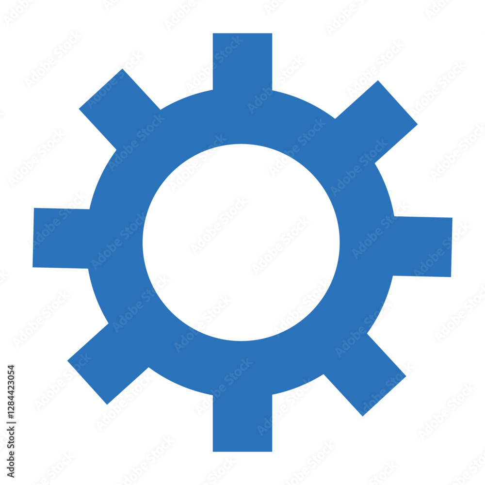 Gear icon in bright blue representing settings or configurations, often used for system adjustments and technical control Gear icon in bright blue representing settings or configurations, often used for system adjustments and technical control
