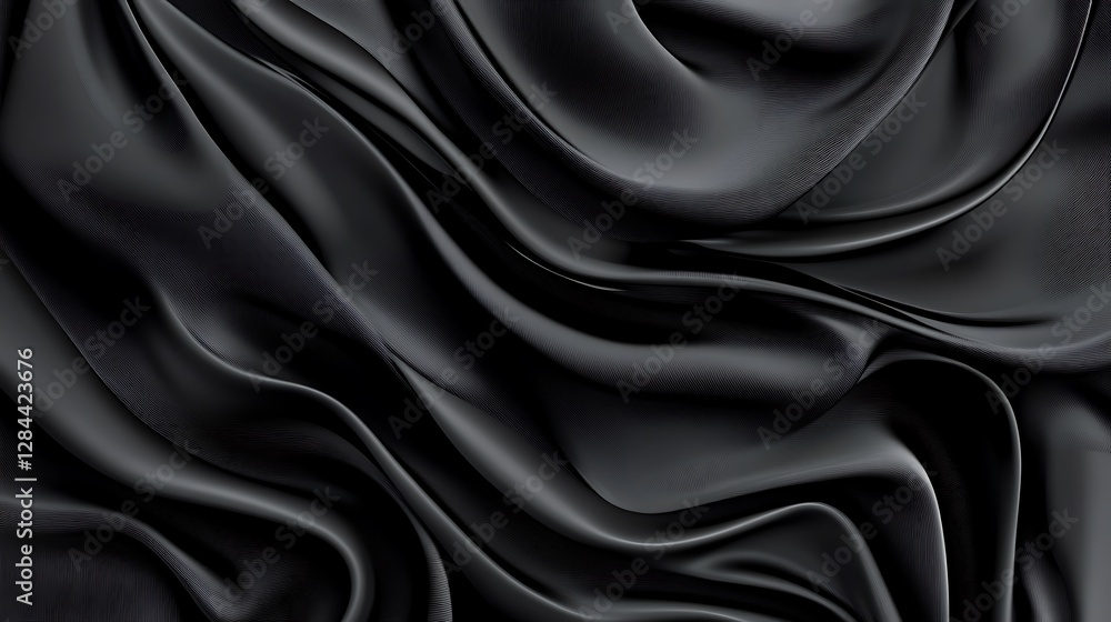 Fototapeta premium Luxurious Black Silk Drape: A 3D Render of Elegant Fabric Flow AI Generated