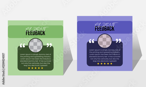 Creative, modern, stylish, social media post design, abstract client testimonial template, elegant customer feedback or review, comment, quote square design colorful bundle Set.

