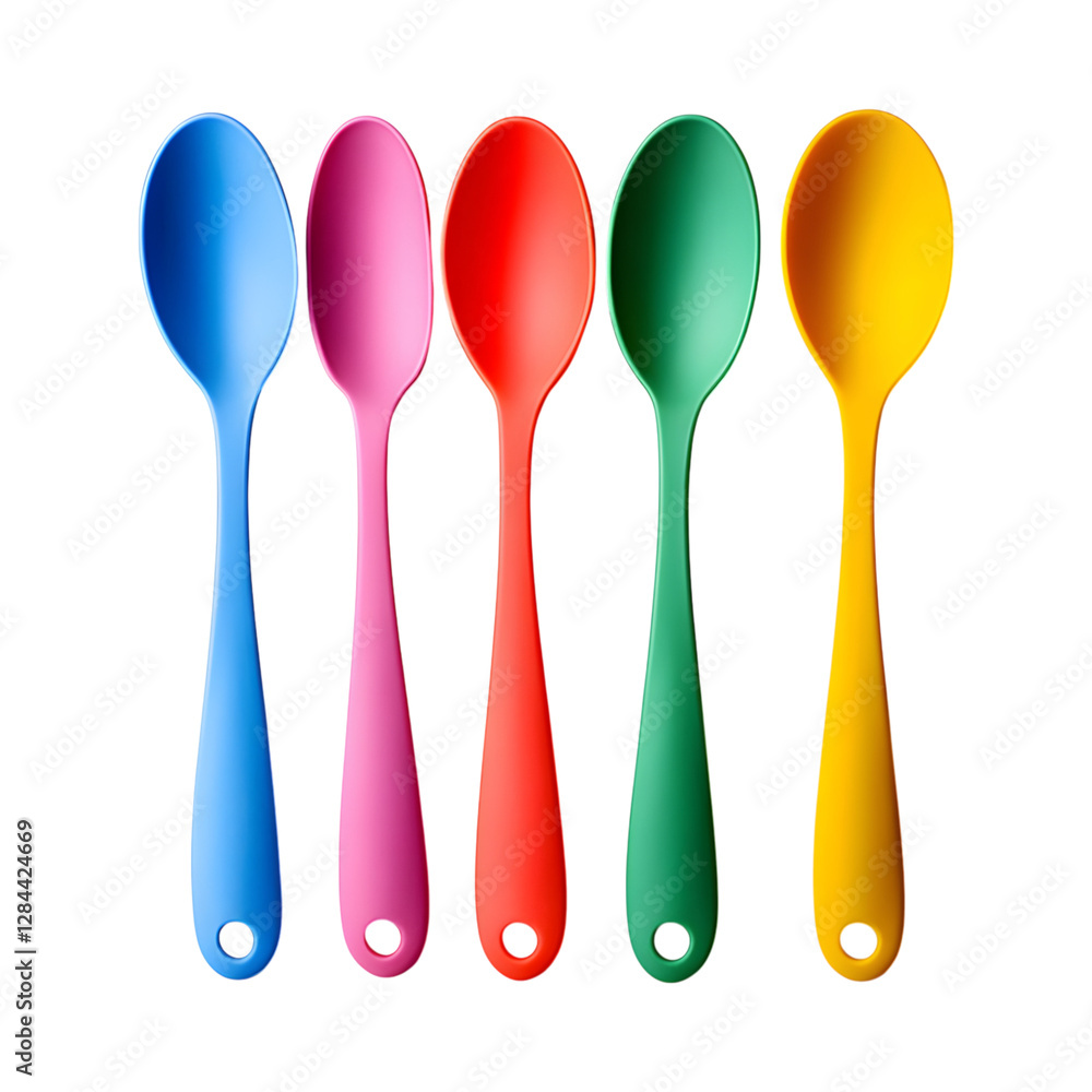Vibrant Silicone Measuring Spoons Set with Bold Colors Isolated on Transparent Background Vibrant Silicone Measuring Spoons Set with Bold Colors Isolated on Transparent Background