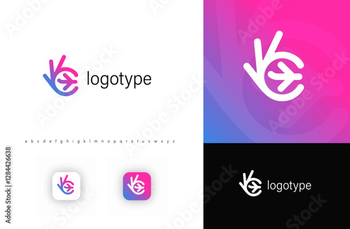 OK hand gesture with airplane symbol inside. Vector logo concept.