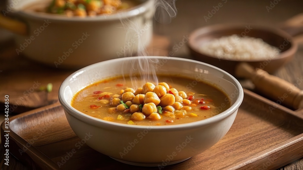 Steaming Bowl of Chickpea Soup with Spices Steaming Bowl of Chickpea Soup with Spices