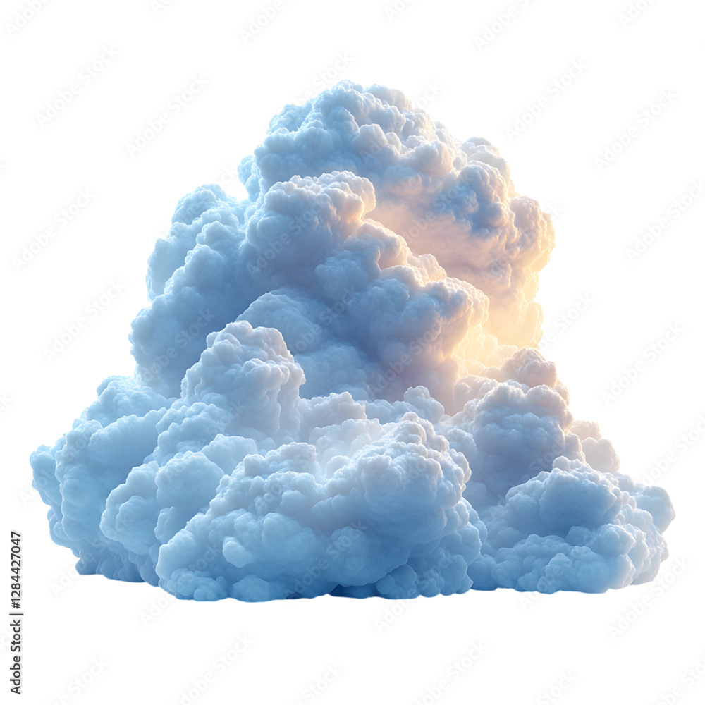A Fluffy 3D Cartoon Cloud with Soft Glowing Edges Isolated on Transparent Background A Fluffy 3D Cartoon Cloud with Soft Glowing Edges Isolated on Transparent Background
