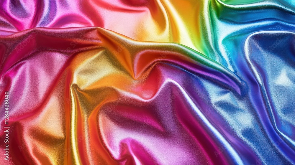 Obraz premium Colorful silk fabric draped, vibrant rainbow hues, abstract background, for design inspiration