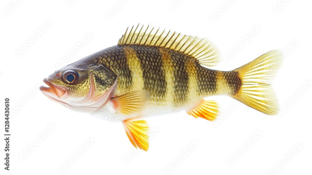 A photorealistic and black perch fish on a white background A photorealistic and black perch fish on a white background