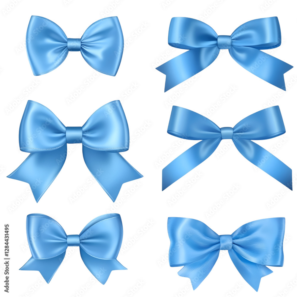 Blue satin bows and ribbons isolated on transparent background Blue satin bows and ribbons isolated on transparent background