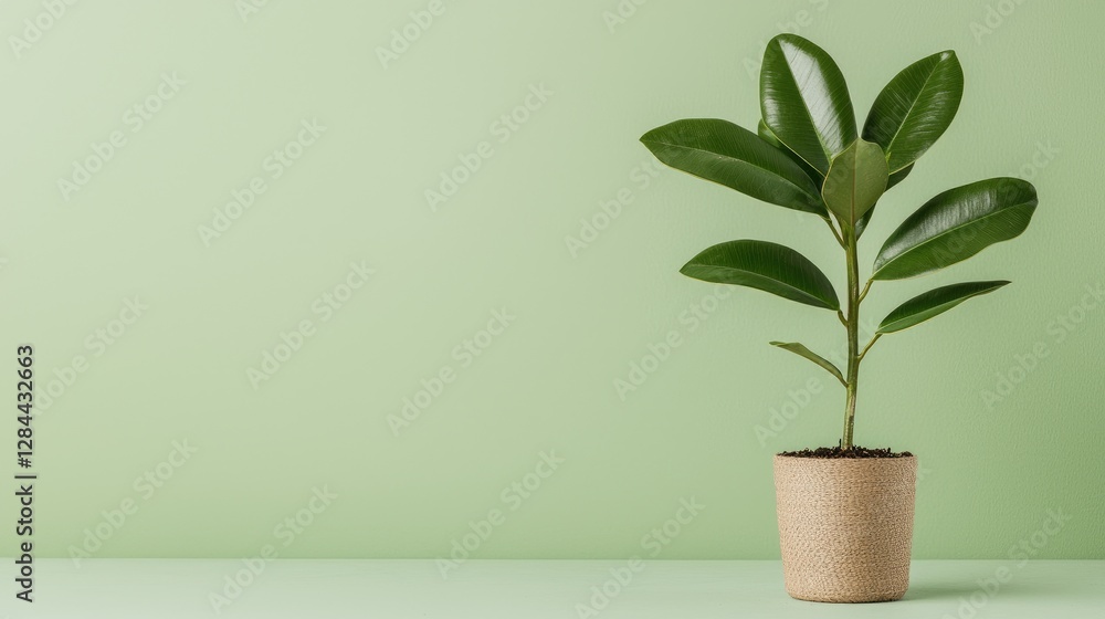 Small plant in pot on mint green background Small plant in pot on mint green background