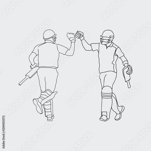 Dynamic Cricket Sport, One Line Drawing of Cricketer in Action. Two batsman line drawing illustration. hand drawn continuous one line cartoon doodle sketch drawing clip art of cricketer.