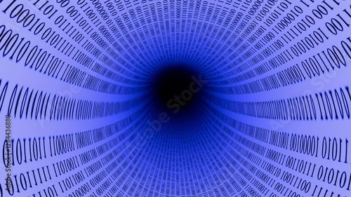 Going through blue binary code tunnel 