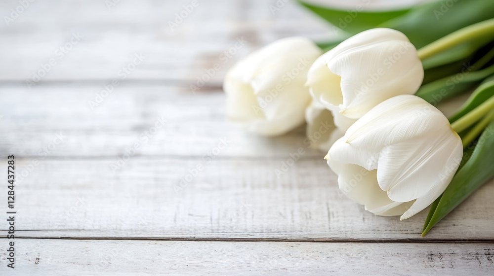 Fresh White Tulips Arranged on a Rustic Wooden Surface Creating a Serene Aesthetic : Generative AI Fresh White Tulips Arranged on a Rustic Wooden Surface Creating a Serene Aesthetic : Generative AI