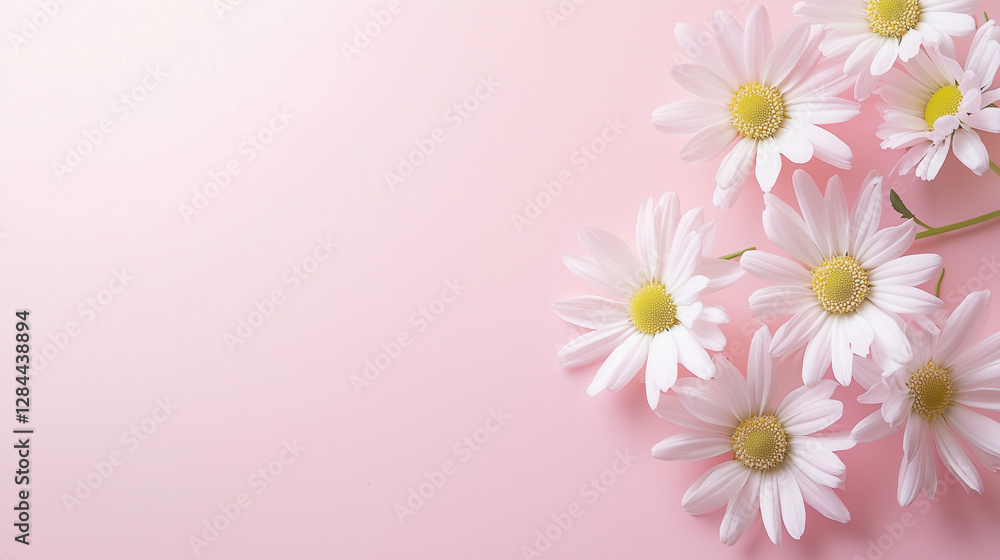 Naklejka premium Delicate pink chamomile flowers on pastel background for creative projects