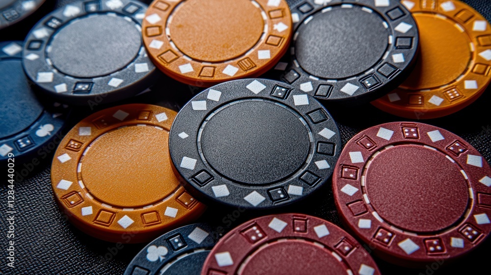 Close-up poker chips on a dark table Close-up poker chips on a dark table