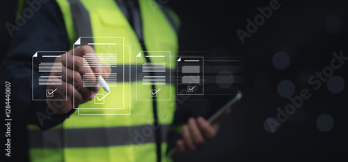 Canvastavla Engineer conducting a digital document inspection on a construction site