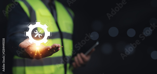 Wallpaper Mural Engineering maintenance concept with gear icon representing system repair, quality assurance, and industrial process improvement Torontodigital.ca