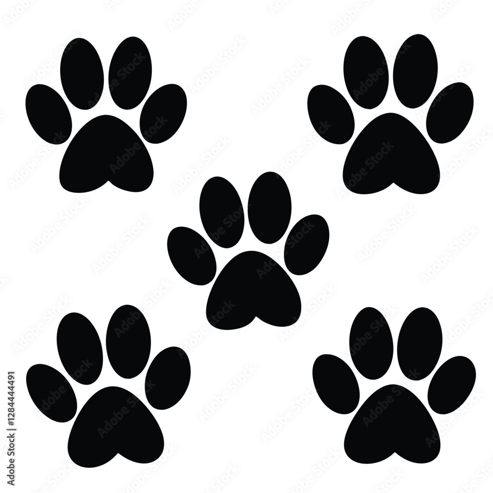 Fototapeta premium Paw print dog silhouette 5 set