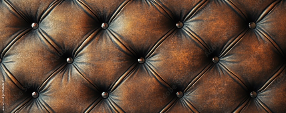 Fototapeta premium Luxurious brown leather tufted upholstery with button detailing