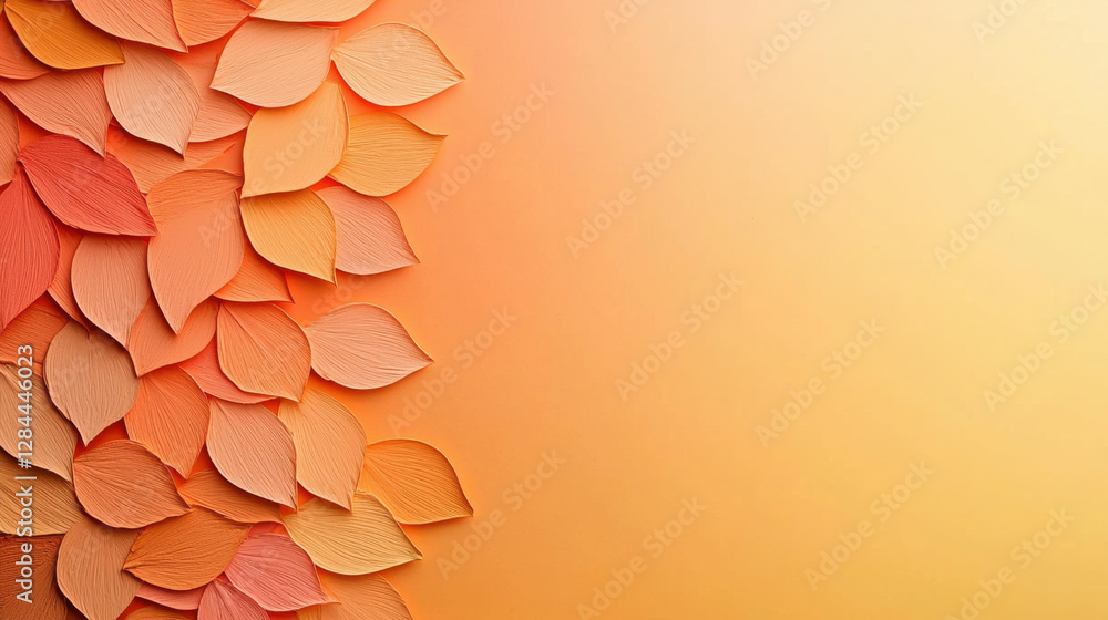 Fototapeta premium Warm peach and soft yellow gradient with leaf shapes
