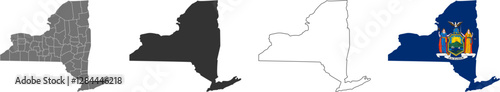 New York state of USA. New York flag and territory. States of America territory on white background. Separate states. Vector illustration