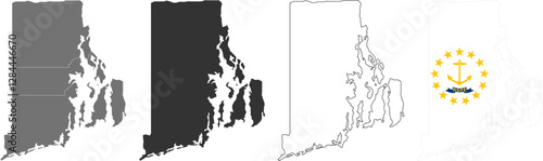 Rhode Island state of USA. Rhode Island flag and territory. States of America territory. Separate states. Vector illustration