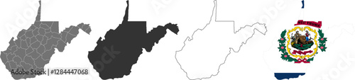 West Virginia state of USA. West Virginia flag and territory. States of America territory on white background. Separate states. Vector illustration