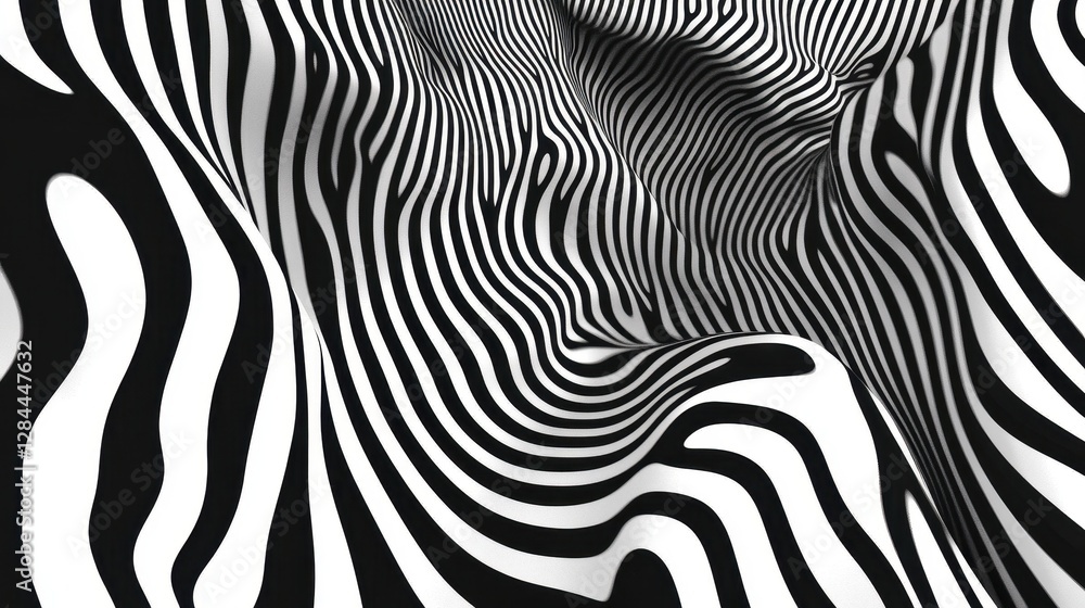 A mesmerizing close-up of abstract black and white wavy stripes creating a dynamic, optical illusion. A mesmerizing close-up of abstract black and white wavy stripes creating a dynamic, optical illusion.