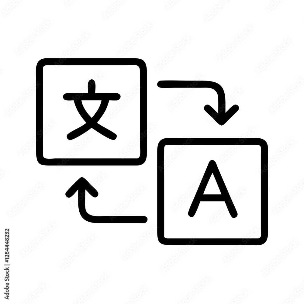 Language translation symbols illustrating communication, cultural exchange Language translation symbols illustrating communication, cultural exchange