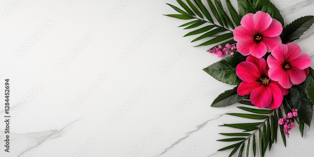 Obraz premium Delicate Wildflower Border. Soft pink wildflowers and greenery, gently framing a soft ivory background, perfect for a natural and romantic wedding invitation or Mother Day card.