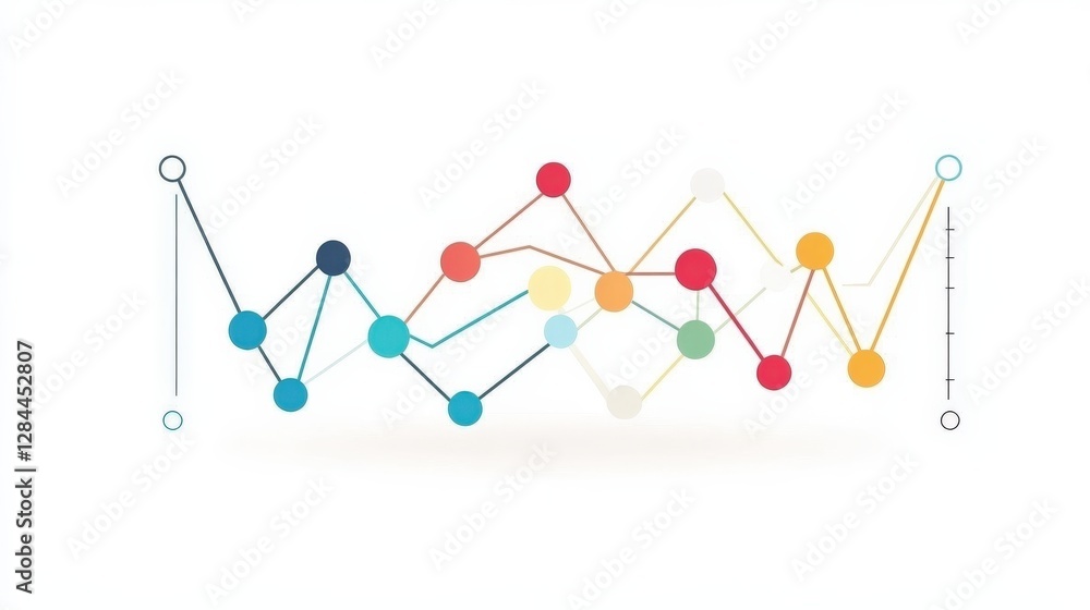 Colorful Abstract Line Graph with Data Points and Fluctuations on a White Background Colorful Abstract Line Graph with Data Points and Fluctuations on a White Background