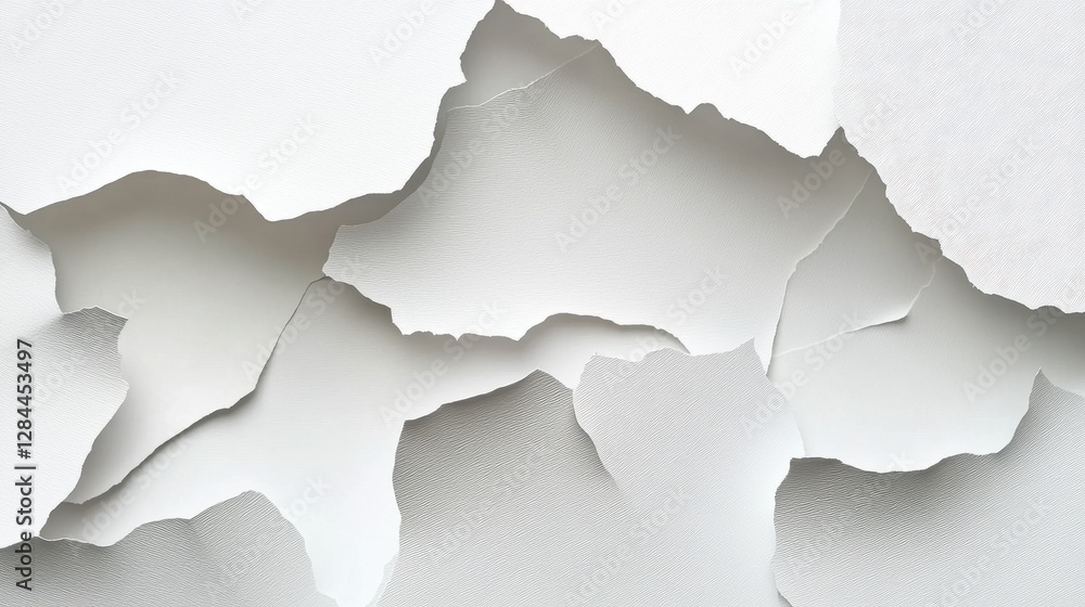 Fototapeta premium An intricate collage of torn white paper layers, creating an abstract texture with shadows and depth.