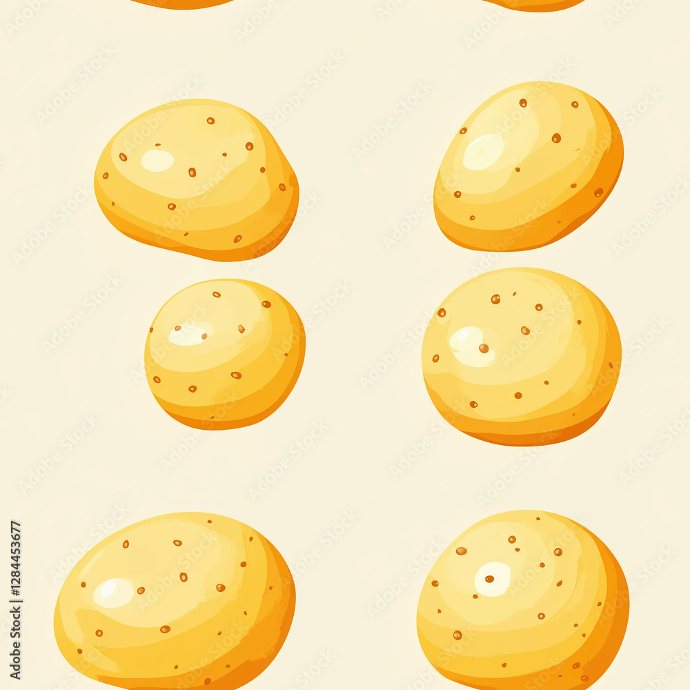 Fototapeta premium Colorful and playful potato pattern design with various shapes and sizes suitable for kitchen decor and food-themed projects