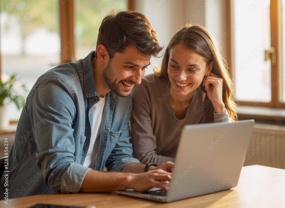 Two People Collaborating Over a Laptop Screen on a Table Two People Collaborating Over a Laptop Screen on a Table