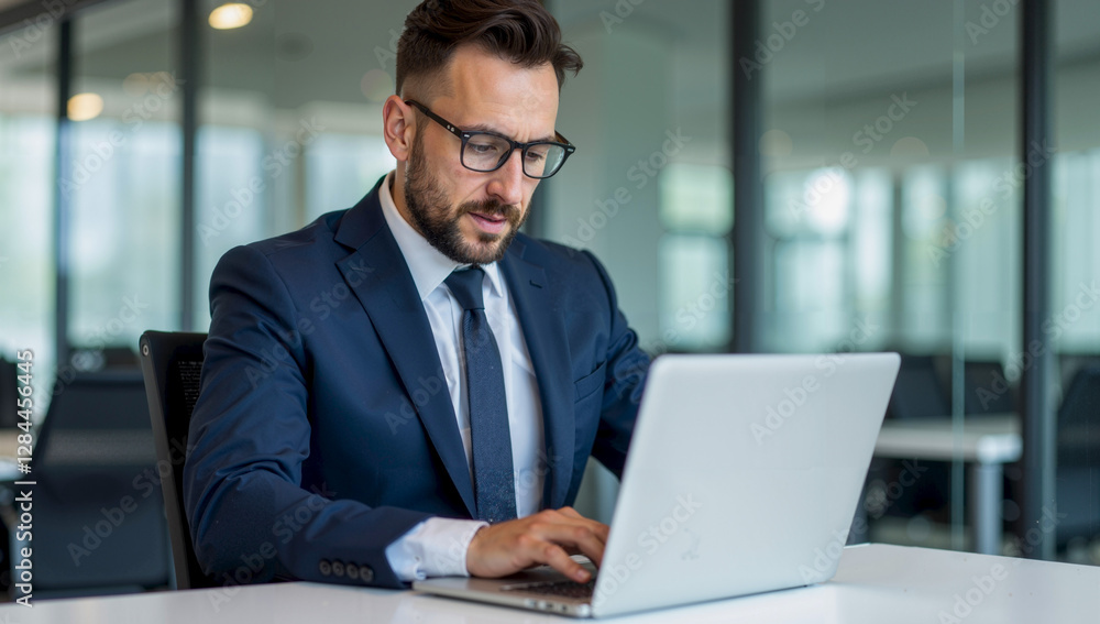 Businessman in Suit and Tie Working on Laptop Computer Businessman in Suit and Tie Working on Laptop Computer