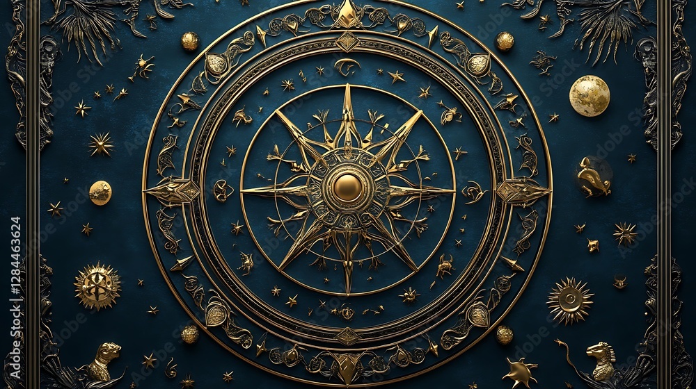 Obraz premium Celestial Compass: A Detailed 3D Render of a Mystical Ornate Design AI Generated