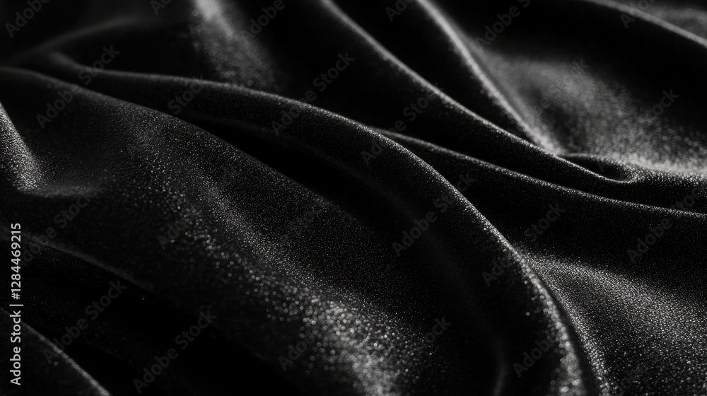 Fototapeta premium Close-up of luxurious black satin fabric, showcasing elegant folds and a subtle sheen.