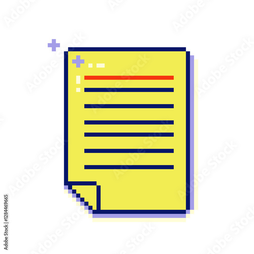 Nostalgic pixel art eight bit paper sheet icon. Y2k retro 90s vaporwave style.