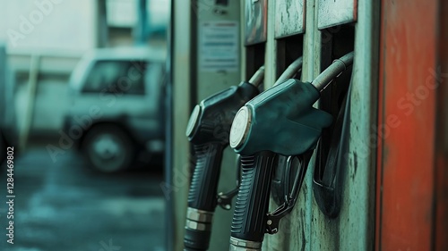 Close-up photo of fuel gasoline dispenser Fuel pump background