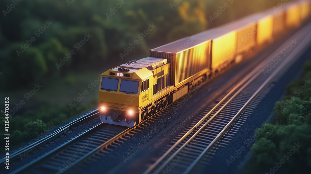 Naklejka premium Global business of Container Cargo freight train for Business logistics concept, Air cargo trucking, Rail transportation and maritime shipping, Online goods orders worldwide. Container truck in ship