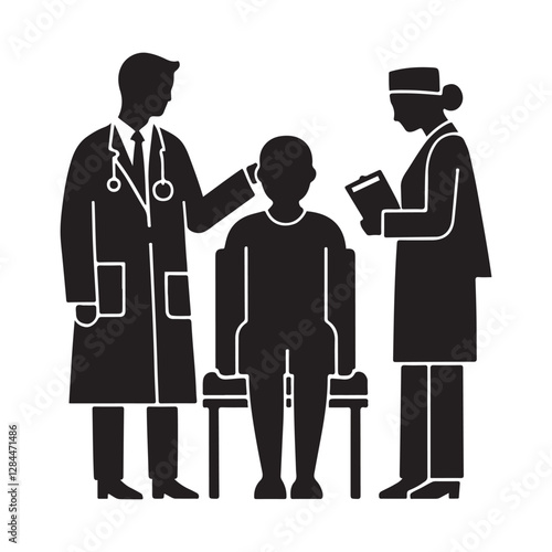 A professional medical themed vector silhouette illustration in pure black on a white background