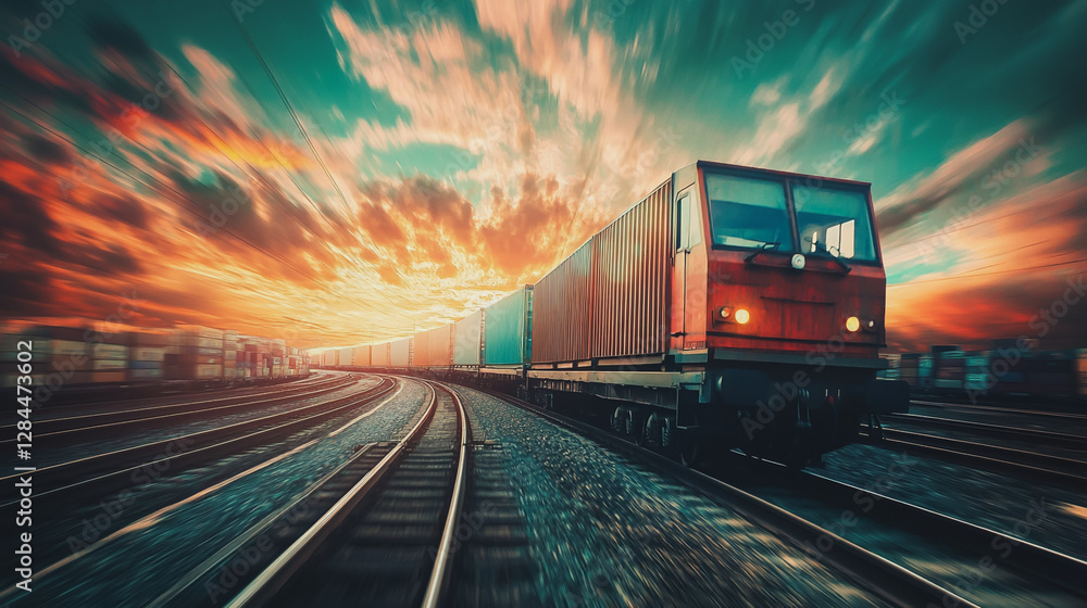 Fototapeta premium Global business of Container Cargo freight train for Business logistics concept, Air cargo trucking, Rail transportation and maritime shipping, Online goods orders worldwide. Container truck in ship