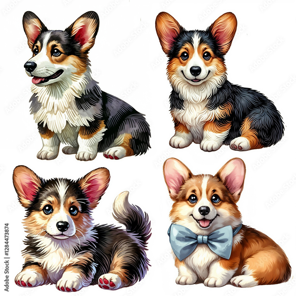 Cute corgi illustrations showcasing various poses and expressions, perfect for dog lovers and art enthusiasts Cute corgi illustrations showcasing various poses and expressions, perfect for dog lovers and art enthusiasts