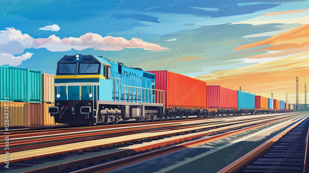 Fototapeta premium Global business of Container Cargo freight train for Business logistics concept, Air cargo trucking, Rail transportation and maritime shipping, Online goods orders worldwide. Container truck in ship