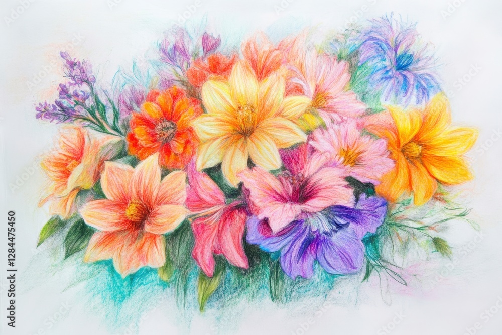 Fototapeta premium Pastel Colored Flower Bouquet Painting Featuring Flowers and Blossoms and other flowers, and other