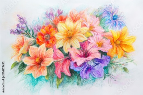 Pastel Colored Flower Bouquet Painting Featuring Flowers and Blossoms and other flowers, and other