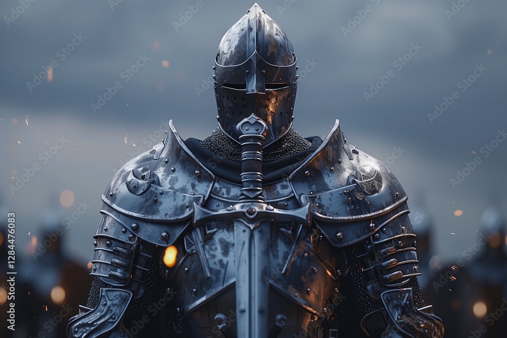 A powerful knight clad in armor stands proudly, symbolizing strength and honor. A powerful knight clad in armor stands proudly, symbolizing strength and honor.
