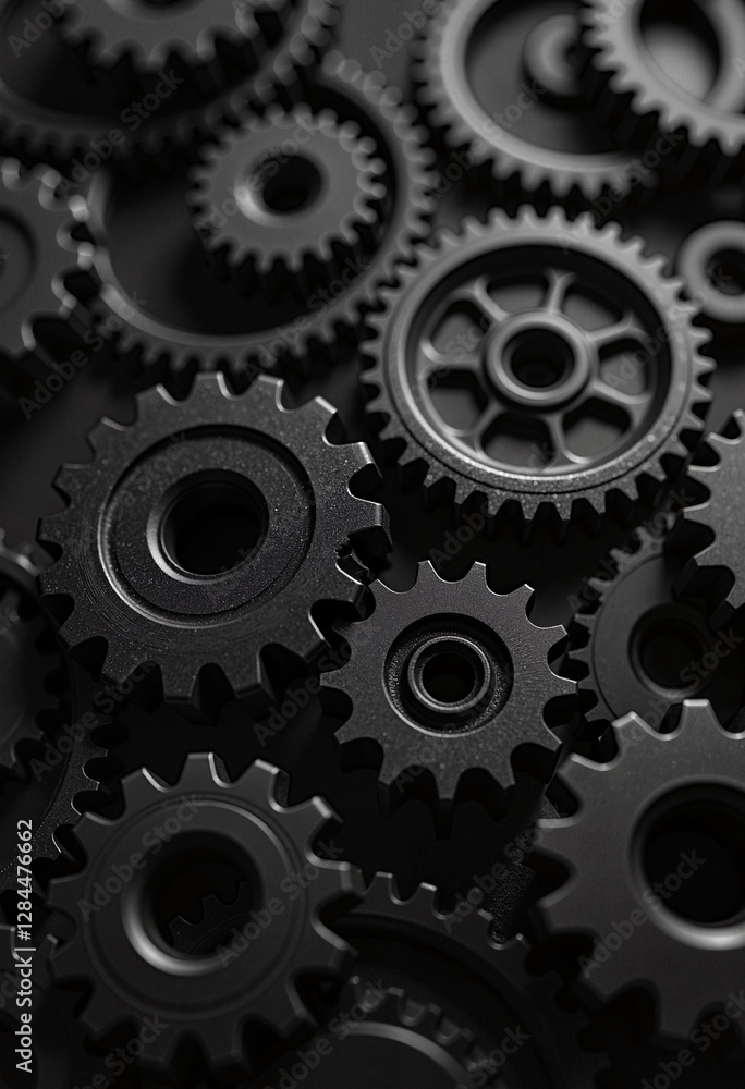 Monochrome gears and cogs in mechanical system Monochrome gears and cogs in mechanical system
