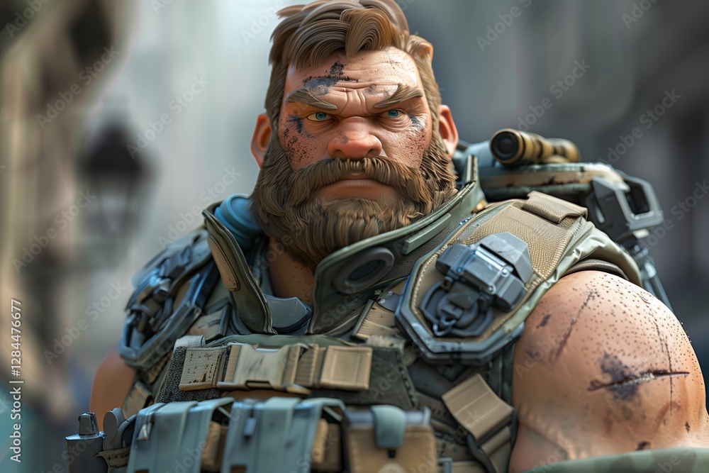 Fototapeta premium A rugged warrior character with battle scars, showcasing strength and resilience.