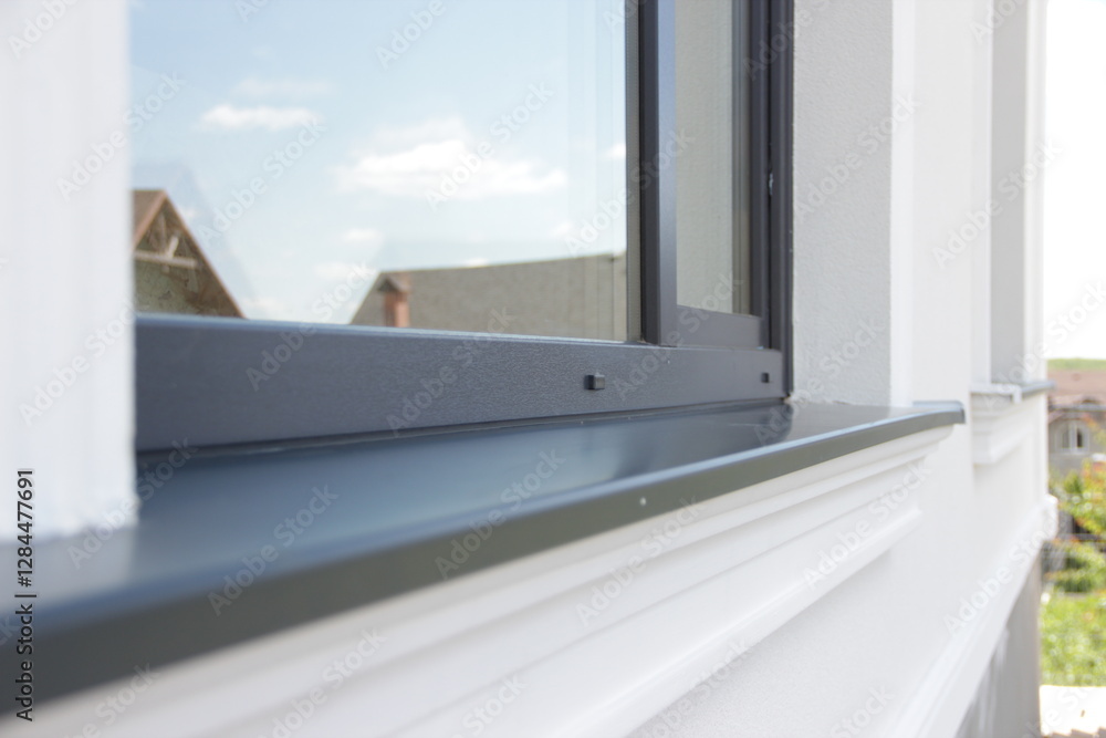Fototapeta premium Close-Up of Modern Window Frame with Reflections